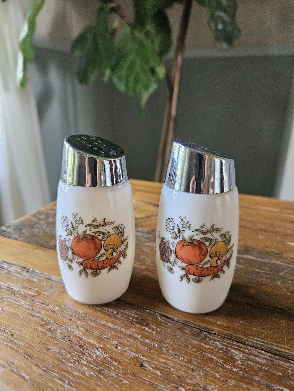 Vintage Milk Glass Spice of Life Salt + Pepper Shakers